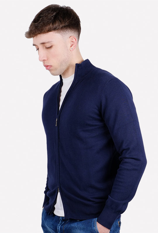 Maglia giacca aperta con zip maglioncino con cerniera in cotone Dresserd - BLU