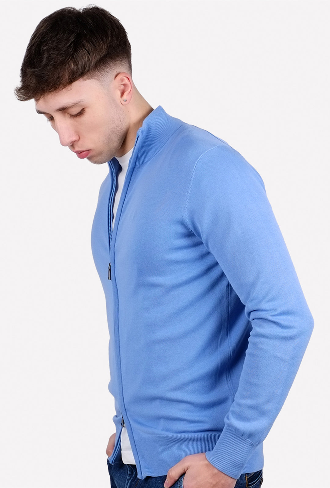 Maglia giacca aperta con zip maglioncino con cerniera in cotone Dresserd - AZZURRO