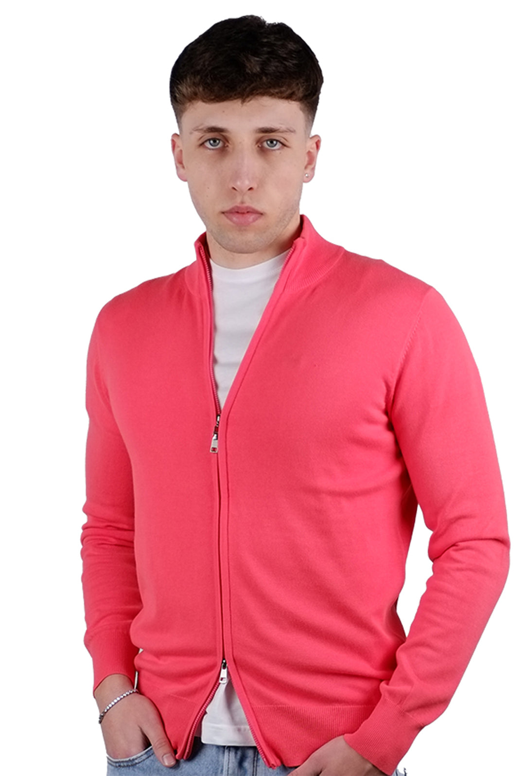 Maglia giacca aperta con zip maglioncino con cerniera in cotone Dresserd - CORALLO