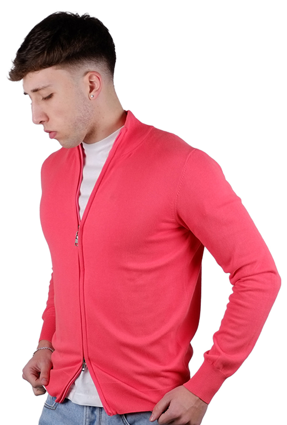 Maglia giacca aperta con zip maglioncino con cerniera in cotone Dresserd - CORALLO