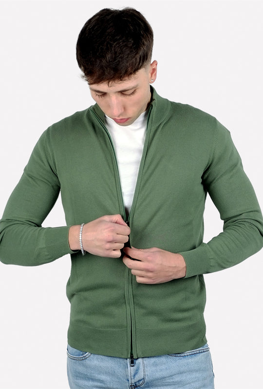 Maglia giacca aperta con zip maglioncino con cerniera in cotone Dresserd - VERDE