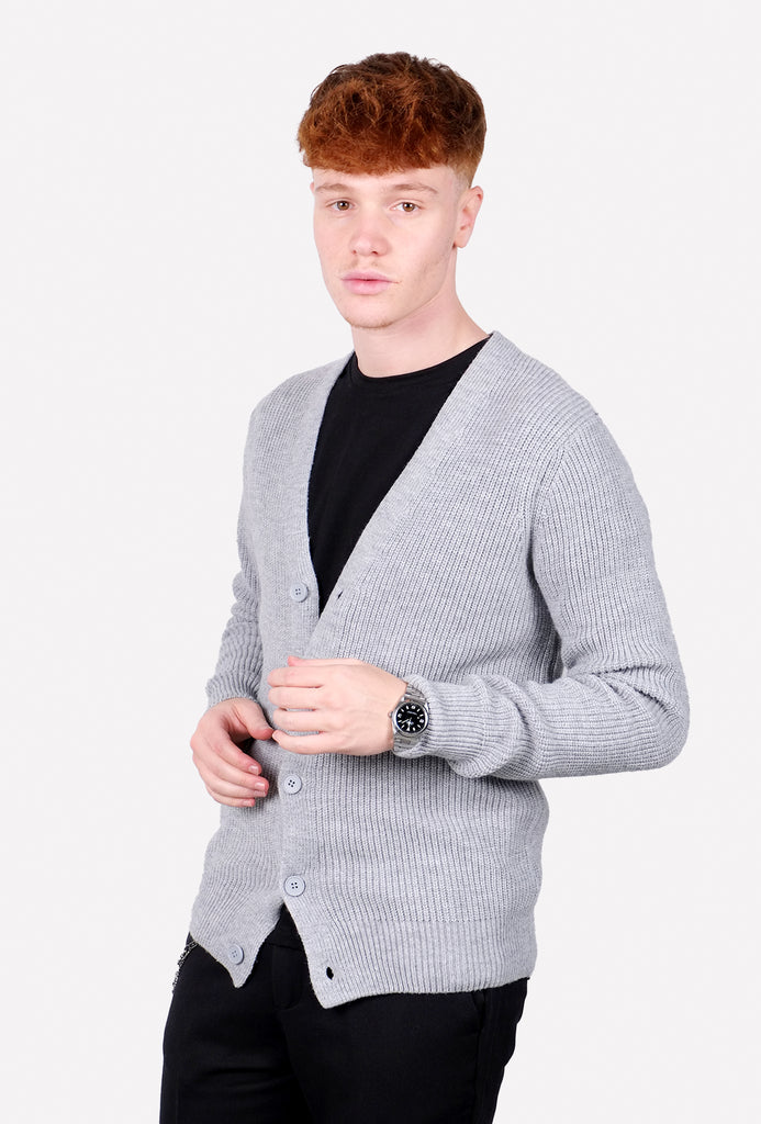 Cardigan Uomo A Scollo V Con Abbottonatura E Motivo A Costine – Materiale Morbido E Lavabile, Per Ufficio E Tempo Libero