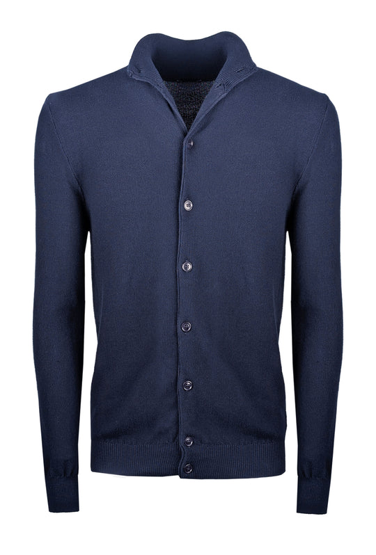 Cardigan uomo Maglione cotone trama lavorata con bottoni - BLU