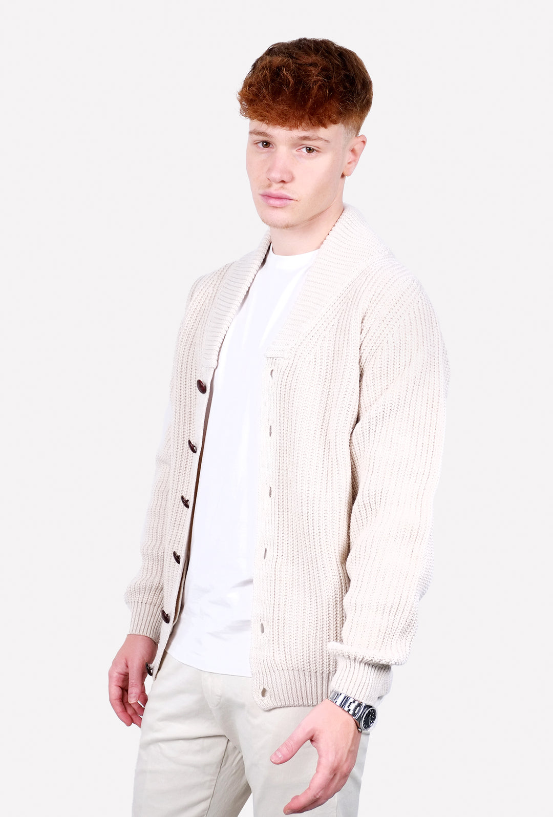 Maglia Uomo Cardigan in lana Maglione invernale - BEIGE