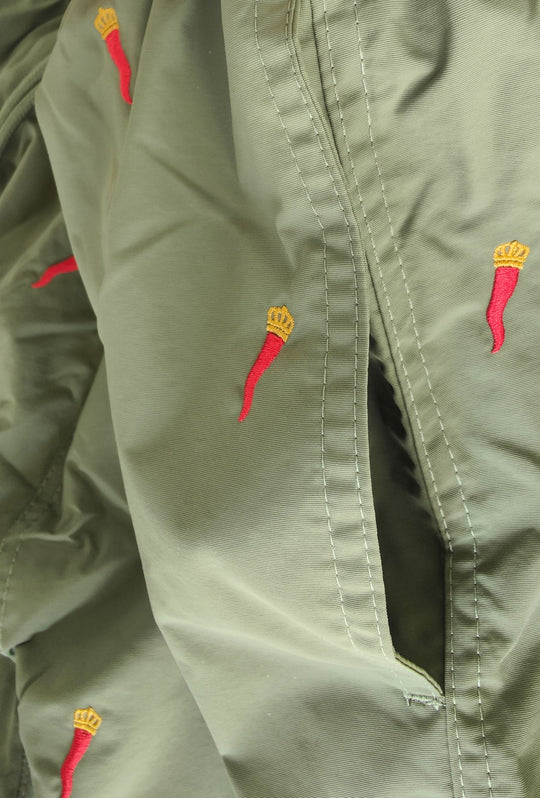Costume da Bagno Uomo Dresserd  Ricamo Corno Portafortuna Napoletano -VERDE MILITARE