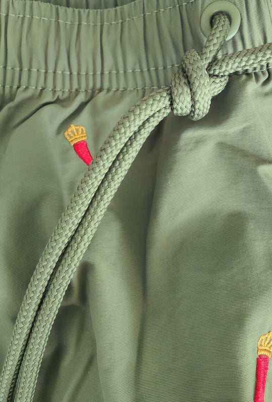 Costume da Bagno Uomo Dresserd  Ricamo Corno Portafortuna Napoletano -VERDE MILITARE
