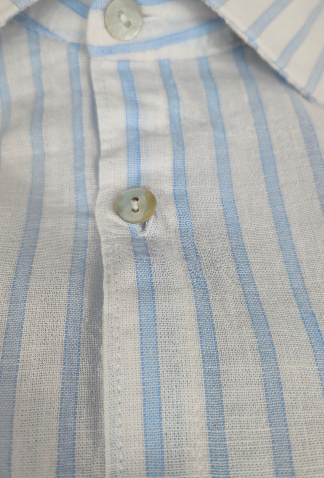 Camicia Uomo Lino Cotone a Righe Dresserd Collo Francese -AZZURRA