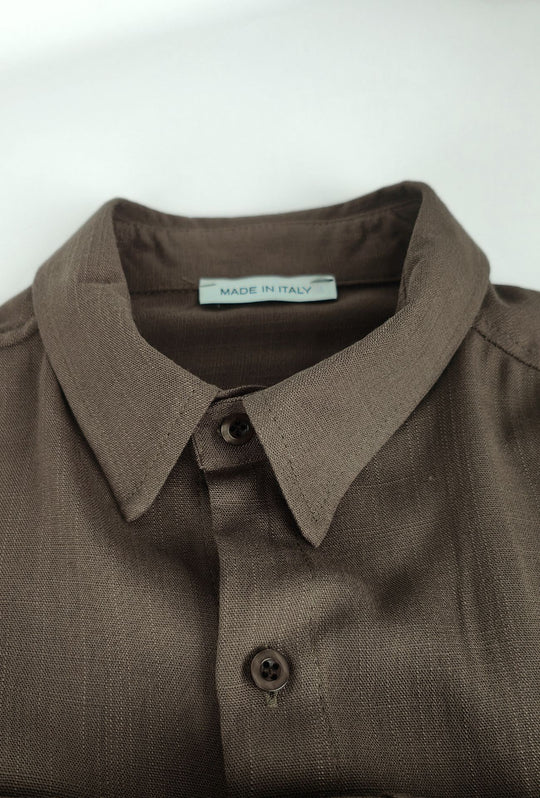 Camicia Uomo Mezza manica Dresserd Lino Viscosa - MARRONE