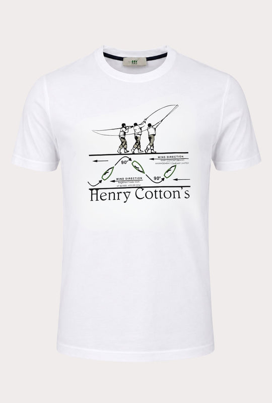 T- Shirt Uomo girocollo HENRY COTTON'S 100% cotone logo centrale stampato-BIANCO