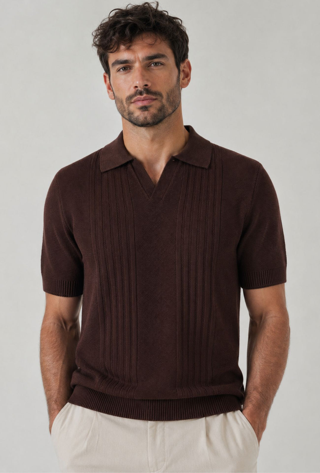 Polo Uomo in Maglia con Inserti Verticali in cotone- CAFFE'