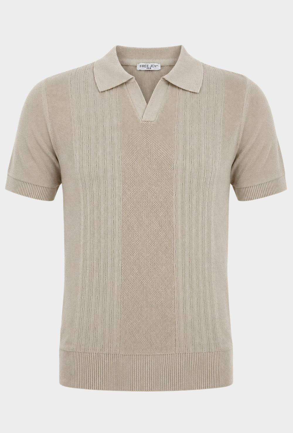 Polo Uomo in Maglia con Inserti Verticali in cotone- BEIGE
