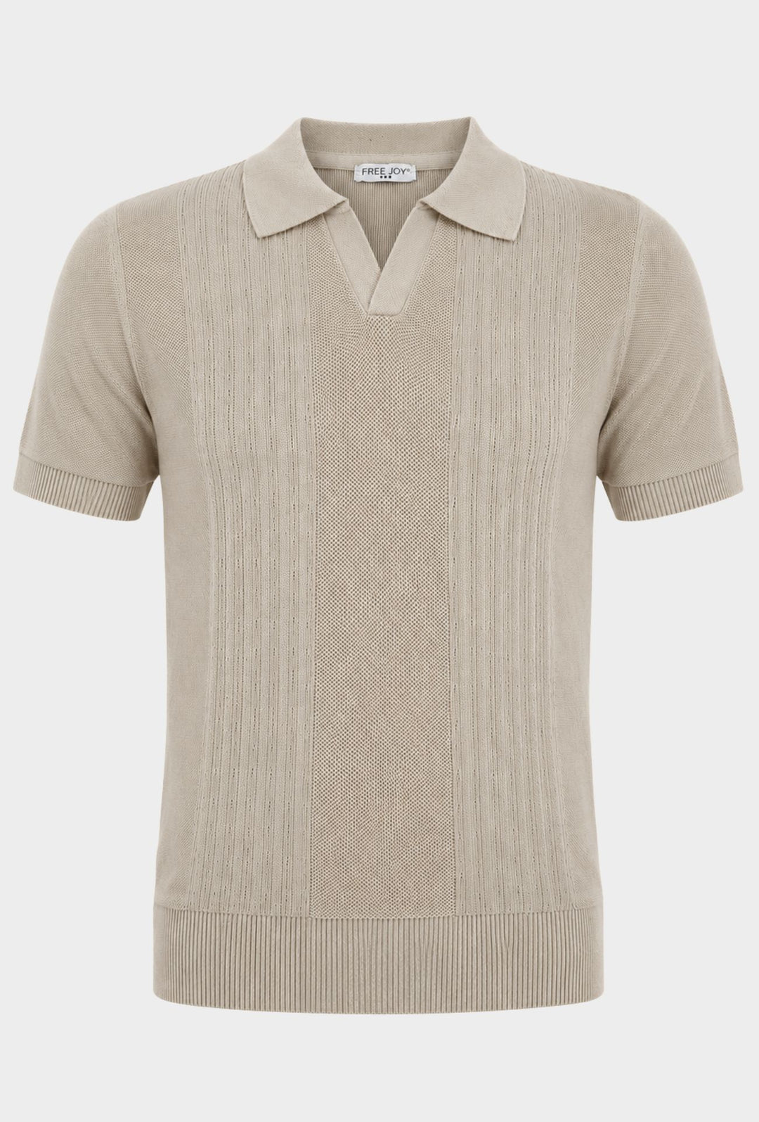 Polo Uomo in Maglia con Inserti Verticali in cotone- BEIGE