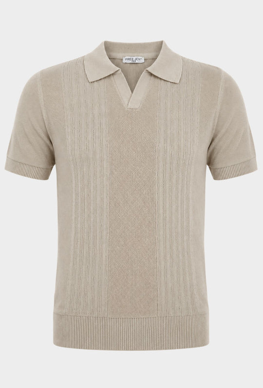 Polo Uomo in Maglia con Inserti Verticali in cotone- BEIGE