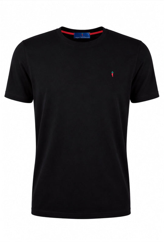 T-Shirt Uomo tinta unita ricamo lato cuore - NERO