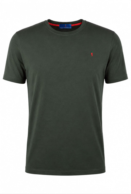 T-Shirt Uomo tinta unita ricamo lato cuore - VERDE MILITARE