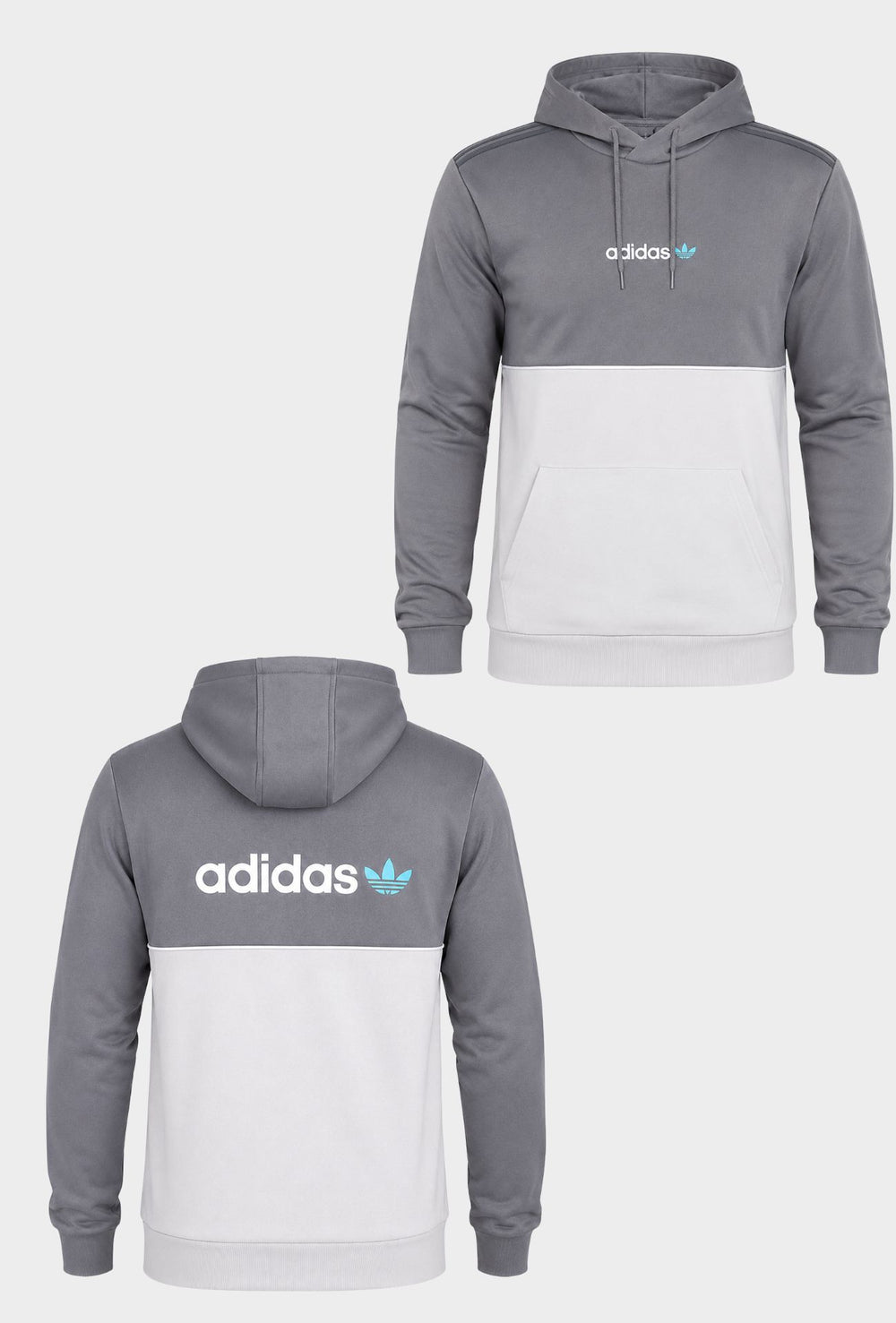 Felpa Uomo ADIDAS  Con Cappuccio E scritta centrale stampato sul petto e stampa grande sul retro- GRIGIO