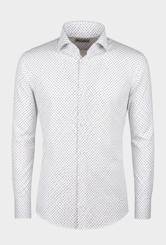 Camicia Uomo Manica lunga in cotone slim fit Fantasia - BIANCO/ BORDEAUX