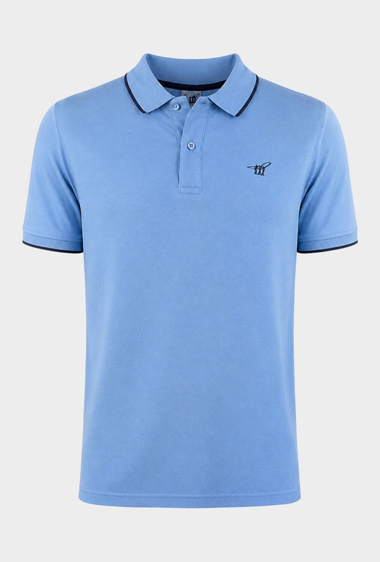 Polo Uomo HENRY COTTON'S in cotone piquet con bordino - AZZURRO