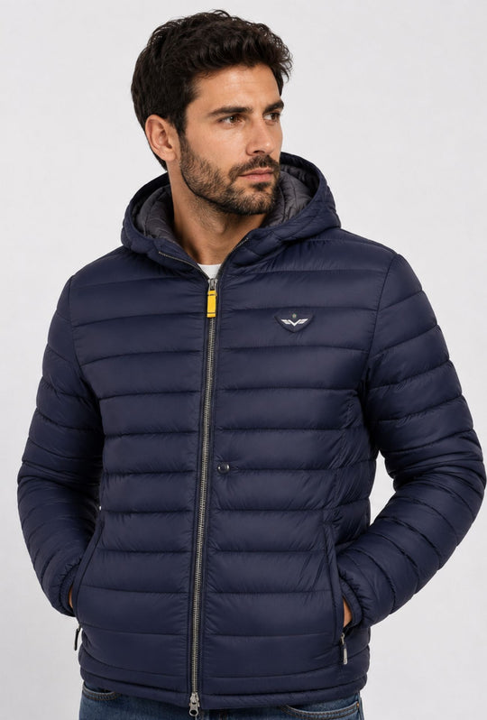 Giubbino Uomo tecnico ARMATA DI MARE con Cappuccio logo gommato lato cuore- BLU NAVY