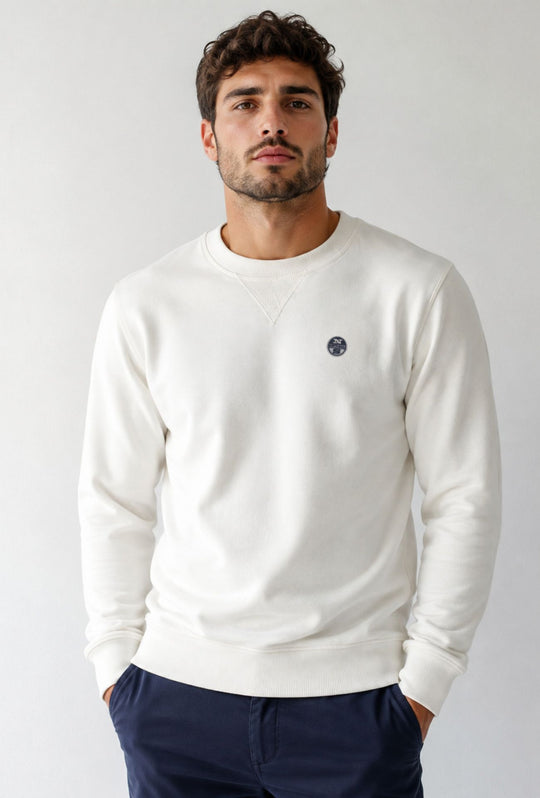 Felpa Uomo NORTH SAILS  Girocollo in 100% Cotone Logo ricamato lato cuore- BIANCO