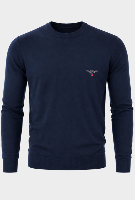 Maglioncino Uomo ESERCITO Girocollo  in Cotone con Logo Ricamato- BLU NAVY