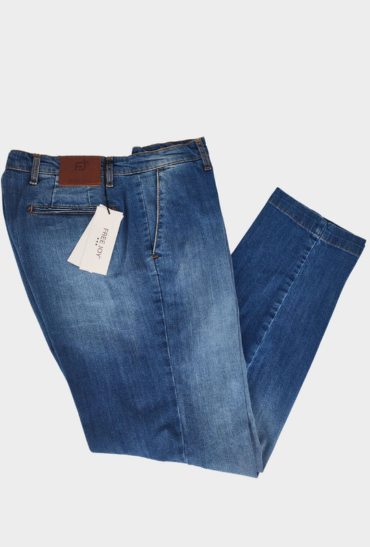 Jeans Uomo FREE JOY in Denim Stretch  Slim Fit con Tasche America- LAVAGGIO MEDIO