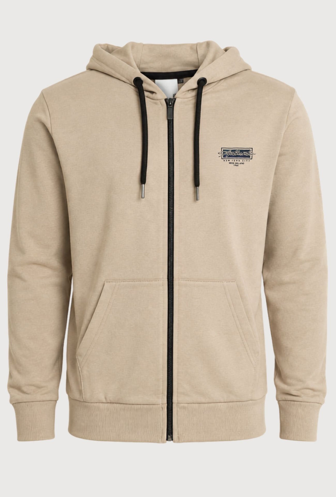 Felpa Uomo MEED MILANO Full Zip Con Cappuccio in cotone Logo Stampato Lato Cuore- BEIGE