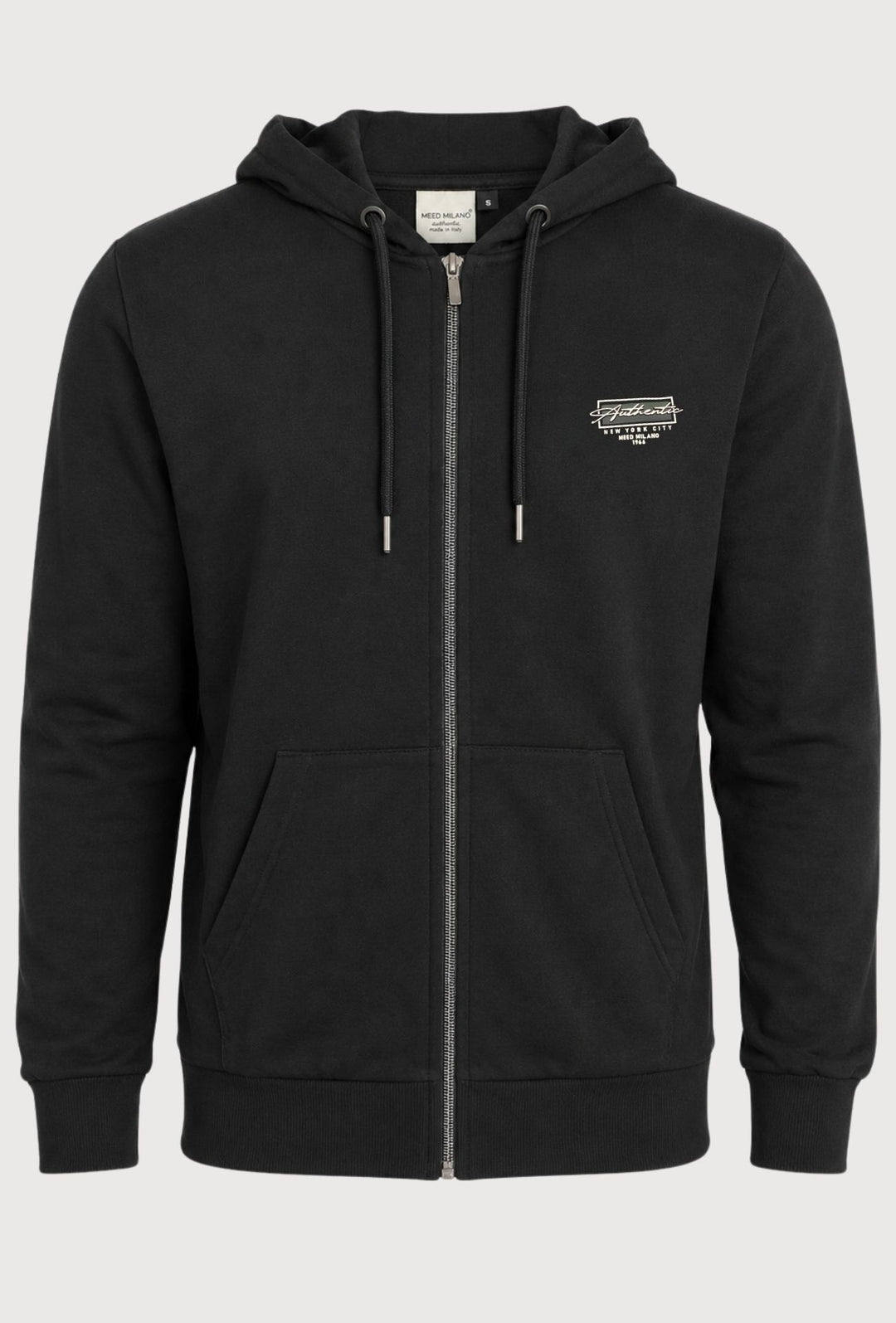 Felpa Uomo MEED MILANO Full Zip Con Cappuccio in cotone Logo Stampato Lato Cuore- NERO