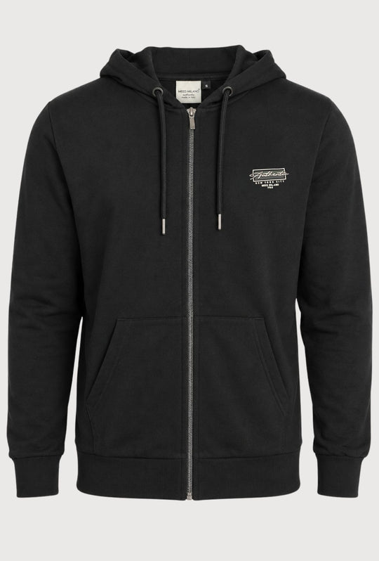 Felpa Uomo MEED MILANO Full Zip Con Cappuccio in cotone Logo Stampato Lato Cuore- NERO