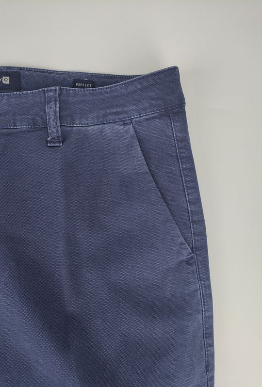 Pantalone Uomo PORTOCERVO in Cotone Piquet Eco traspirante Perfect Fit Tasca America- OCEANO