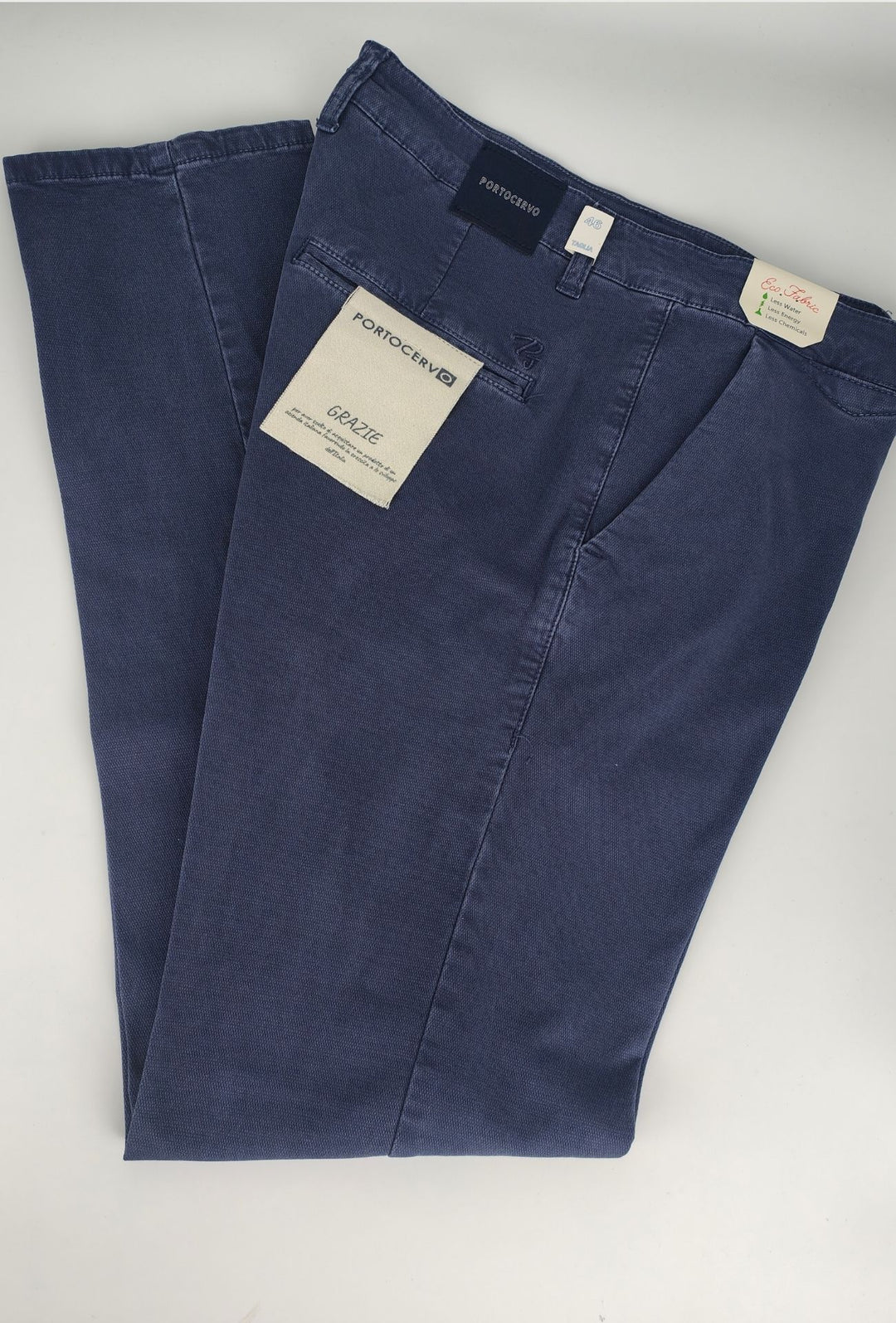 Pantalone Uomo PORTOCERVO in Cotone Piquet Eco traspirante Perfect Fit Tasca America- OCEANO