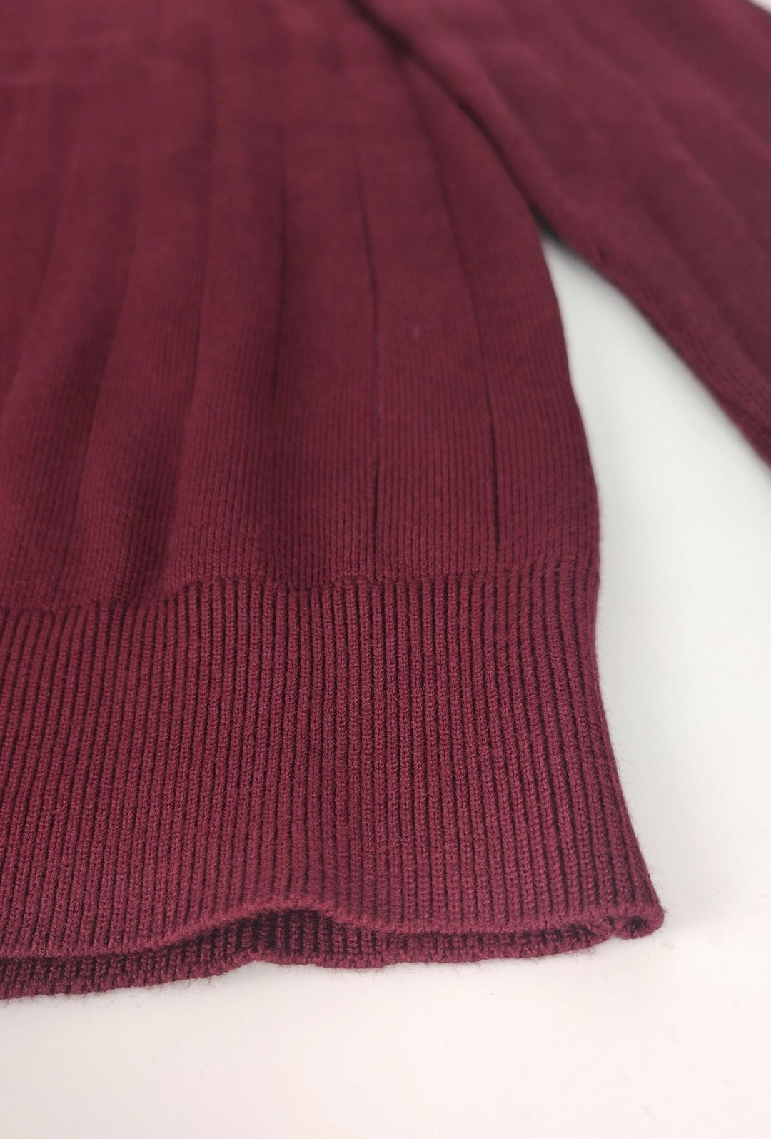 Polo Uomo Manica Lunga Dresserd  in Maglia a Coste con Scollo Derby- BORDEAUX
