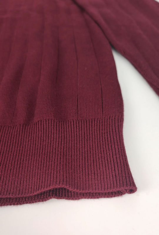 Polo Uomo Manica Lunga Dresserd  in Maglia a Coste con Scollo Derby- BORDEAUX