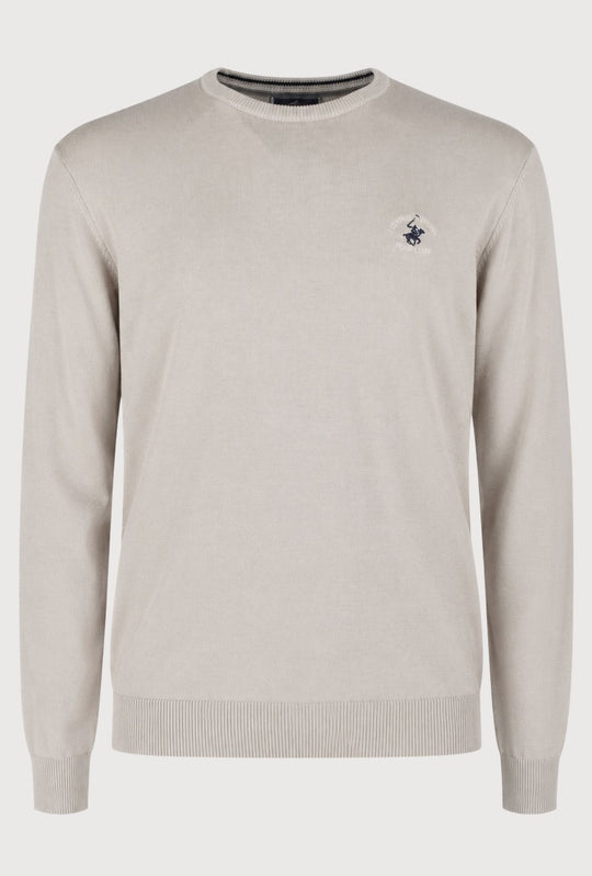 Maglioncino Uomo 100% cotone BEVERLY HILLS POLO CLUB logo ricamato lato cuore- BEIGE