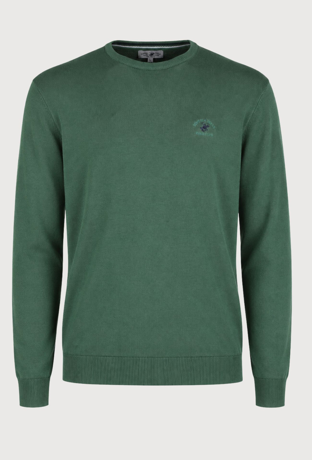 Maglioncino Uomo 100% cotone BEVERLY HILLS POLO CLUB logo ricamato lato cuore- VERDE