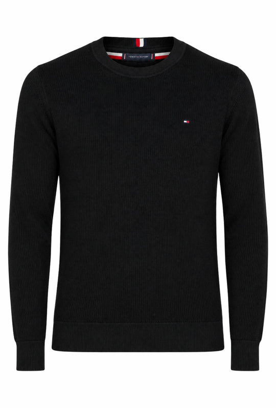 Maglia uomo in cotone TOMMY HILFIGER chain ridge c neck -NERO