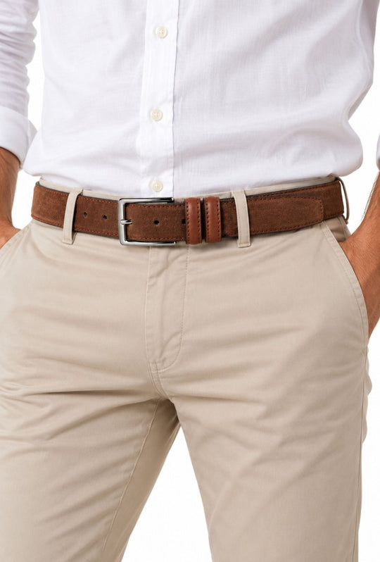 Cintura Uomo DRESSERD in Camoscio Vera Pelle Made in Italy- MARRONE