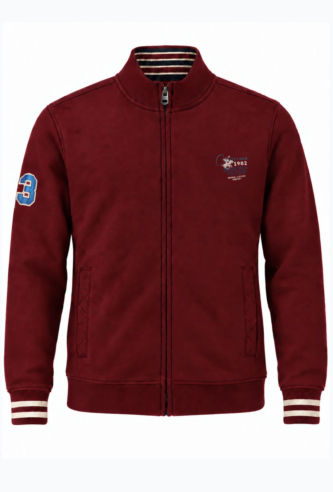 Felpa Uomo Full Zip Felpata Senza Cappuccio BEVERLY HILLS POLO CLUB logo stampato lato cuore- BORDEAUX