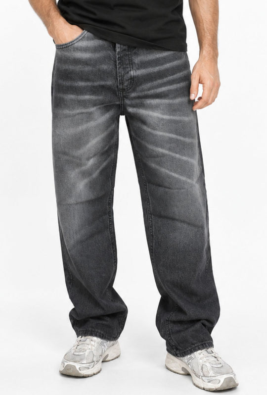 Jeans uomo baggy Effetto Slavato Vestibilità Over- GRIGIO ANTRACITE