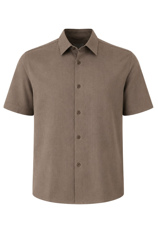 Camicia Uomo Mezza manica Dresserd Lino Viscosa - MARRONE