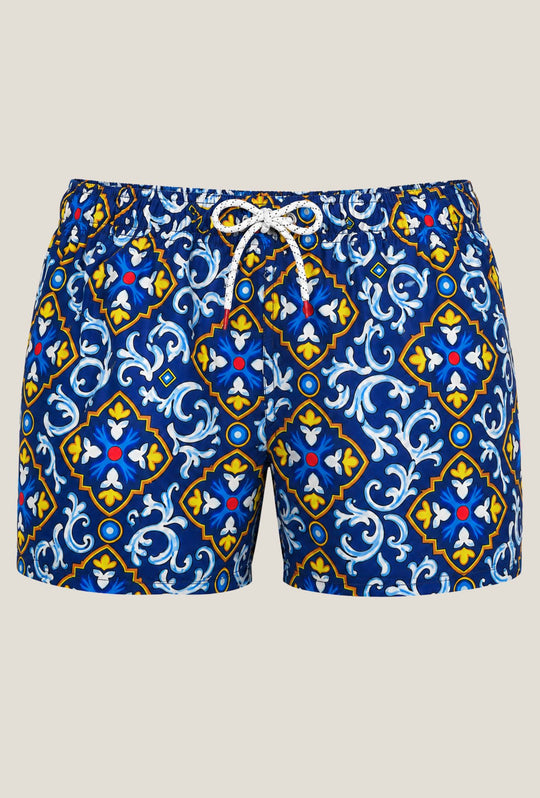 Costume uomo con fantasia maiolica costumi mare - BLU