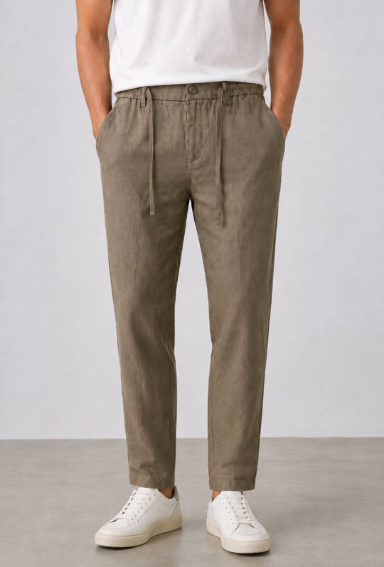 Pantalone 100% Lino Uomo confort fit con elastico - CAMMELLO