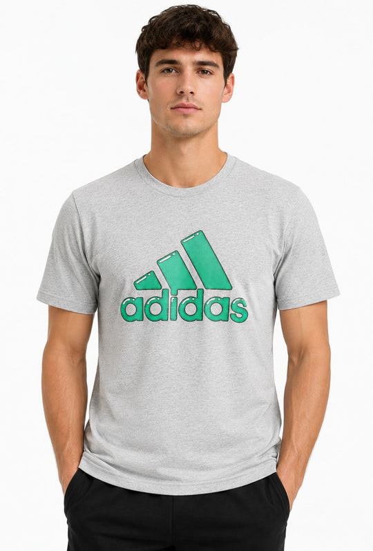 T- shirt Uomo ADIDAS maxi logo centrale stampato - GRIGIO