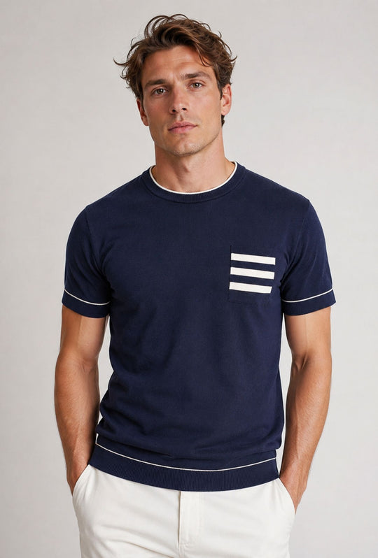 T- Shirt Uomo Con Taschino A Righe DRESSERD- BLU NAVY
