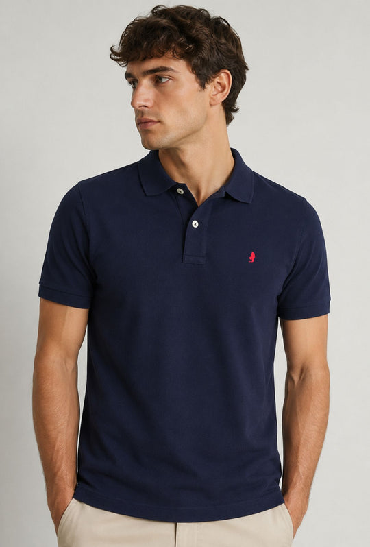 Polo Uomo manica corta MARLBORO CLASSIC logo ricamato lato cuore, colletto tinta unita- BLU NAVY