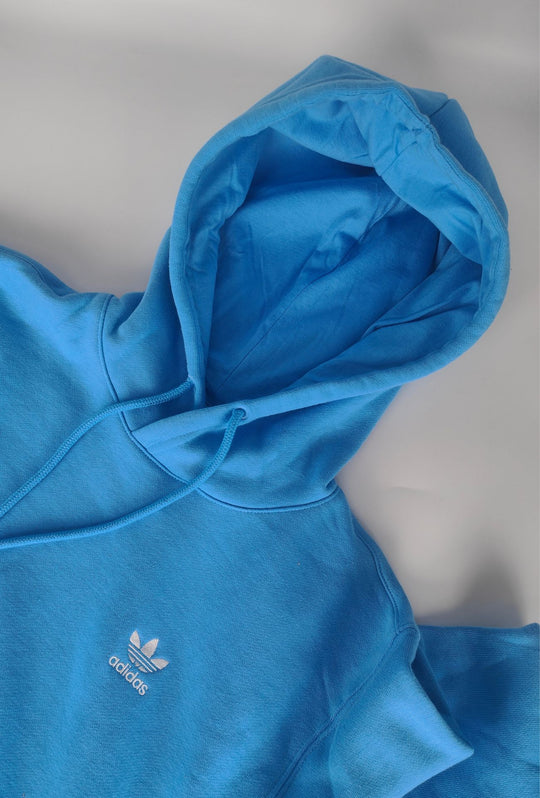 Felpa Uomo ADIDAS con Cappuccio Logo ricamato bianco lato cuore- AZZURRO