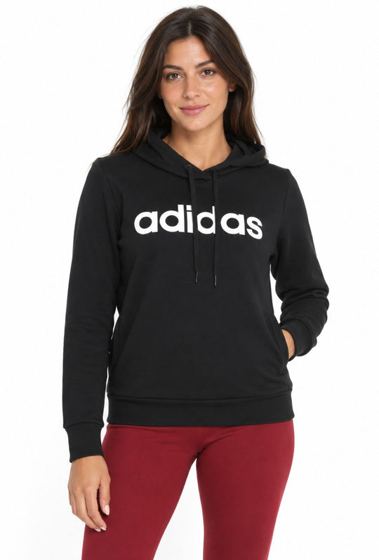 Felpa Donna Con Cappuccio in cotone ADIDAS scritta maxi stampata centrale - NERO