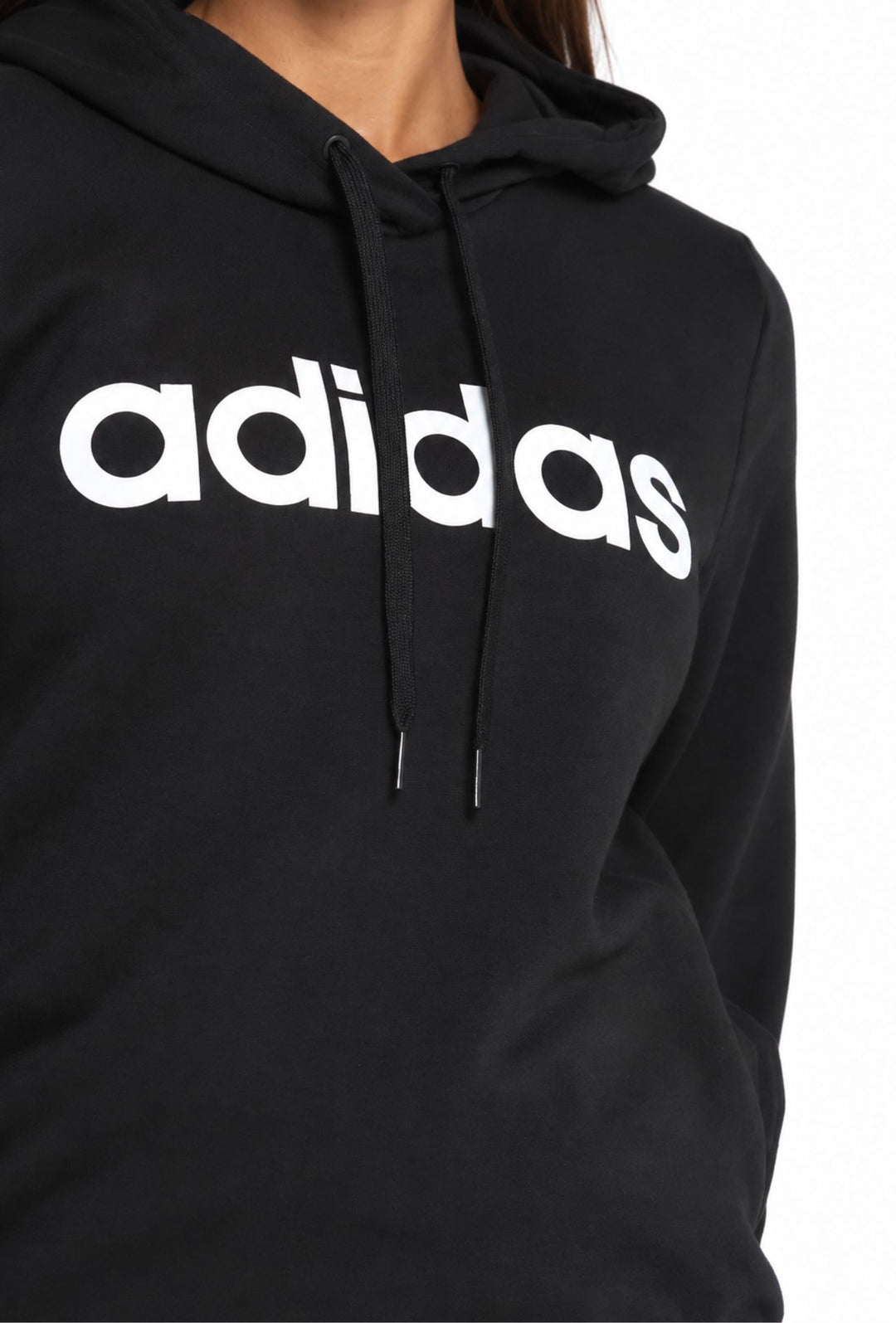 Felpa Donna Con Cappuccio in cotone ADIDAS scritta maxi stampata centrale - NERO