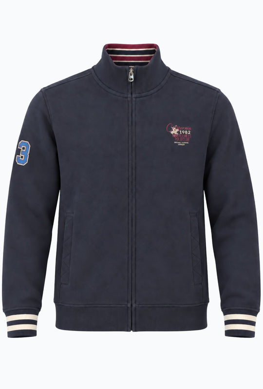 Felpa Uomo Full Zip Felpata Senza Cappuccio BEVERLY HILLS POLO CLUB logo stampato lato cuore- BLU NAVY
