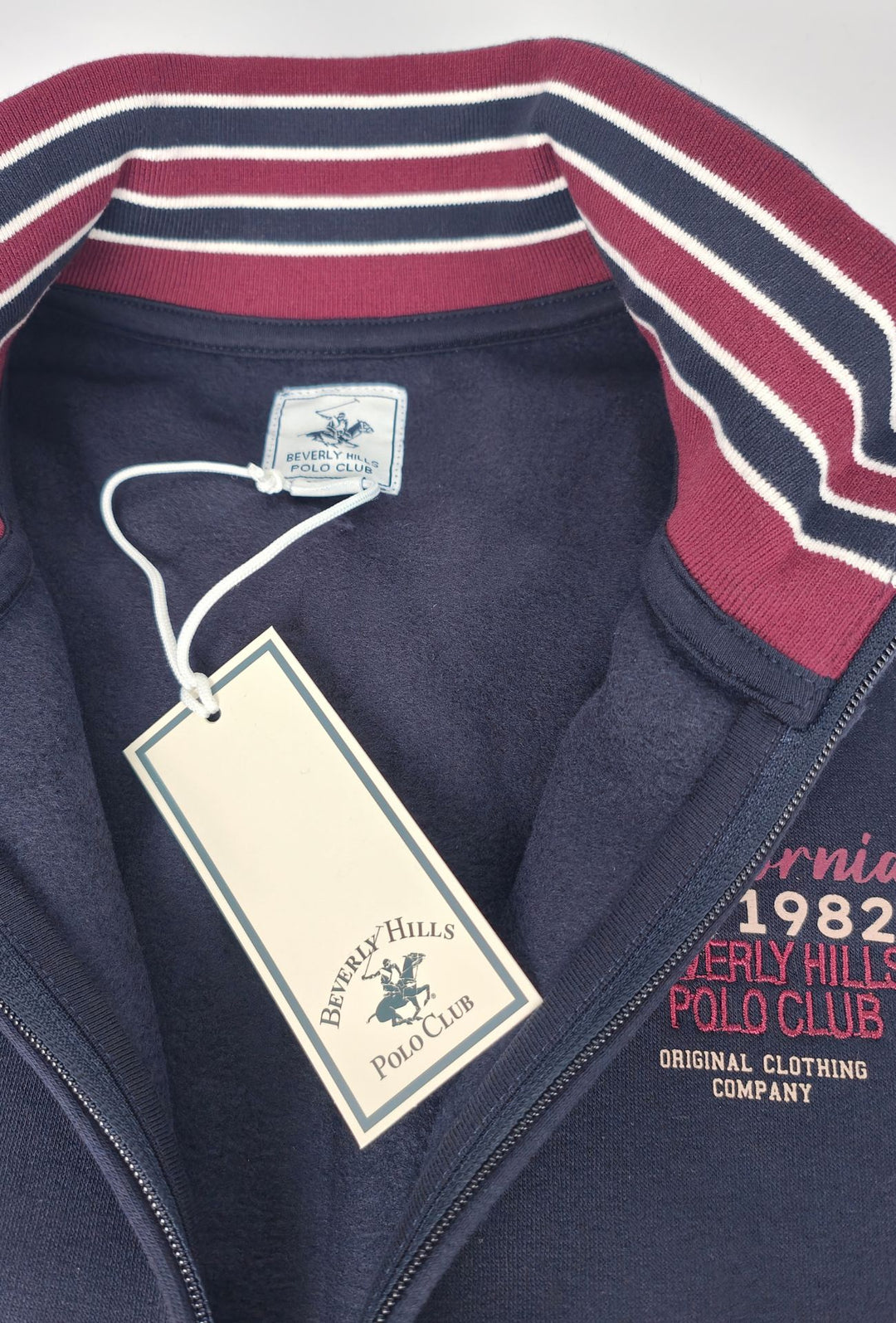 Felpa Uomo Full Zip Felpata Senza Cappuccio BEVERLY HILLS POLO CLUB logo stampato lato cuore- BLU NAVY